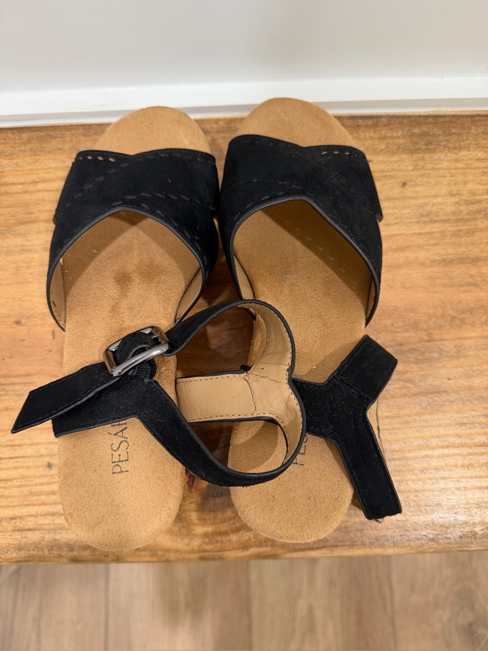 Pesaro Black Suede Ankle-Strap wedges